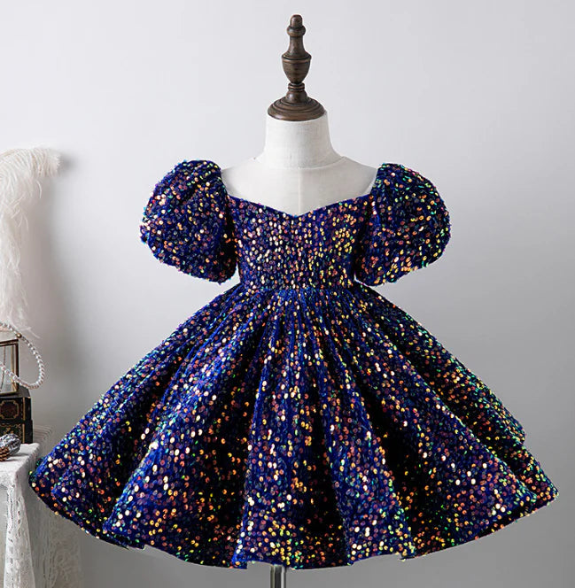 Gorgeous High Quality Girl Princess Party Birthday Dress Shinny Sparkle Sequins Dress