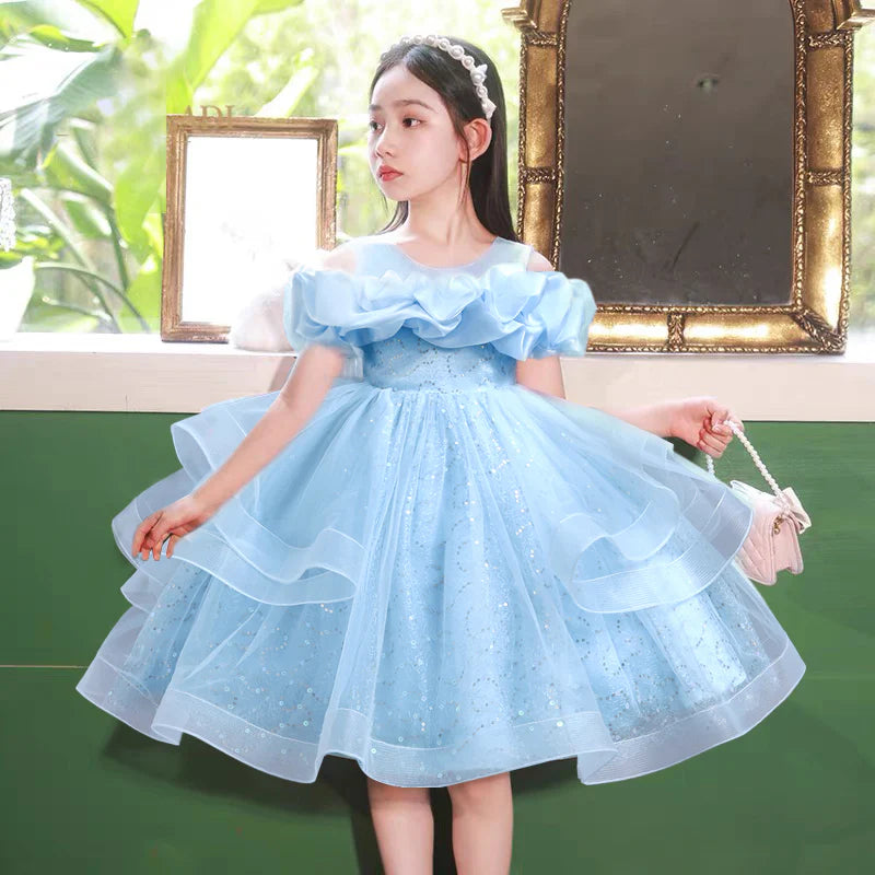 New Arrival Handmade Custom High-End Sequined Children's Wedding Dress Girl Birthday Party Dress